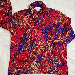 Vibrant vintage silk necktie blouse